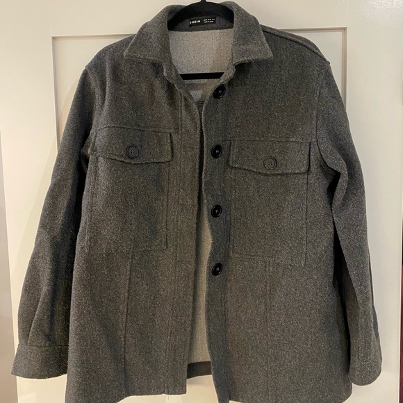Grey Button up Short Coat - Pocket Lapel SHEIN - Picture 1 of 3